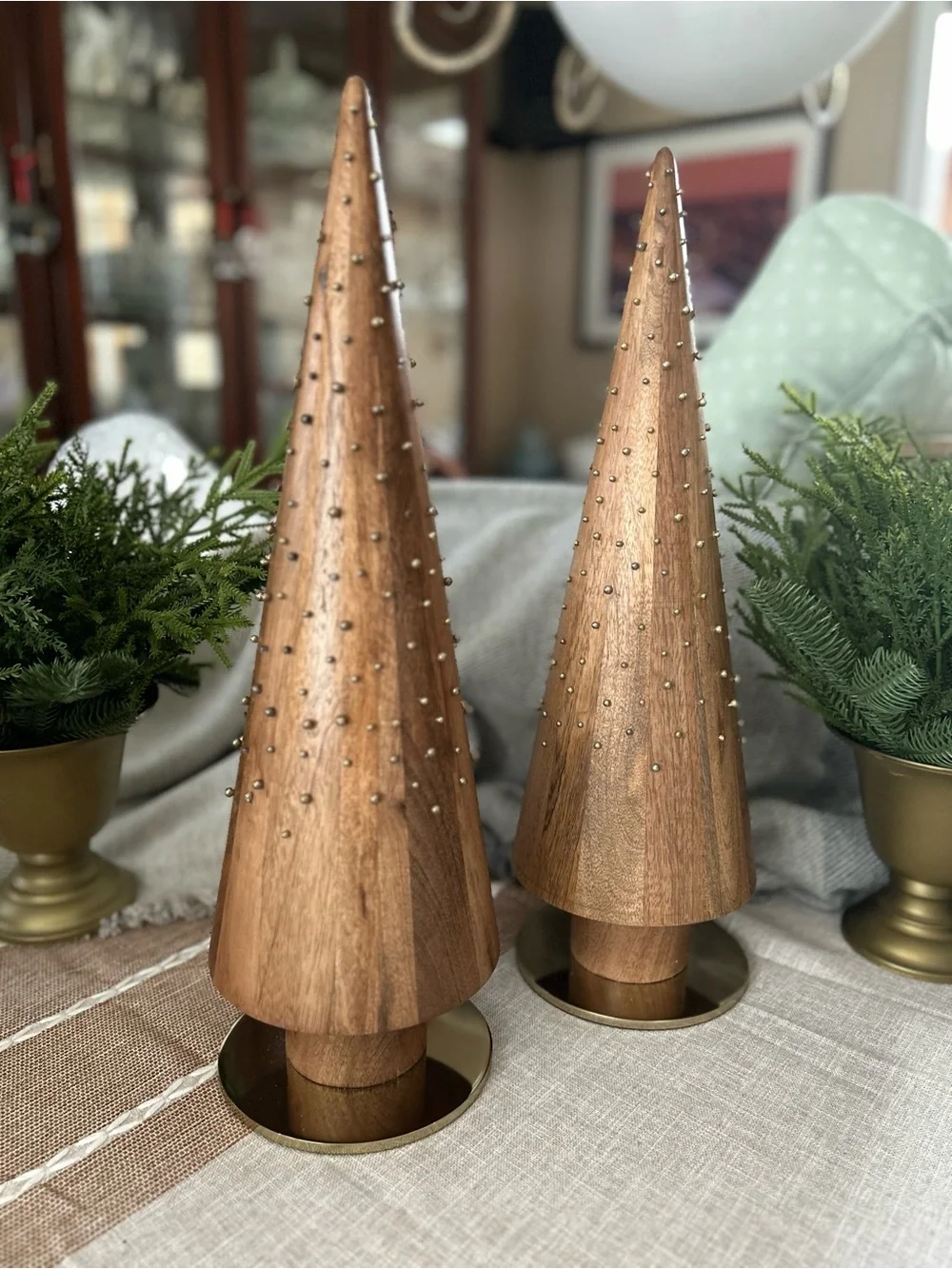 Crate & Barrel Studded Wood Trees Set of 2 * NEW